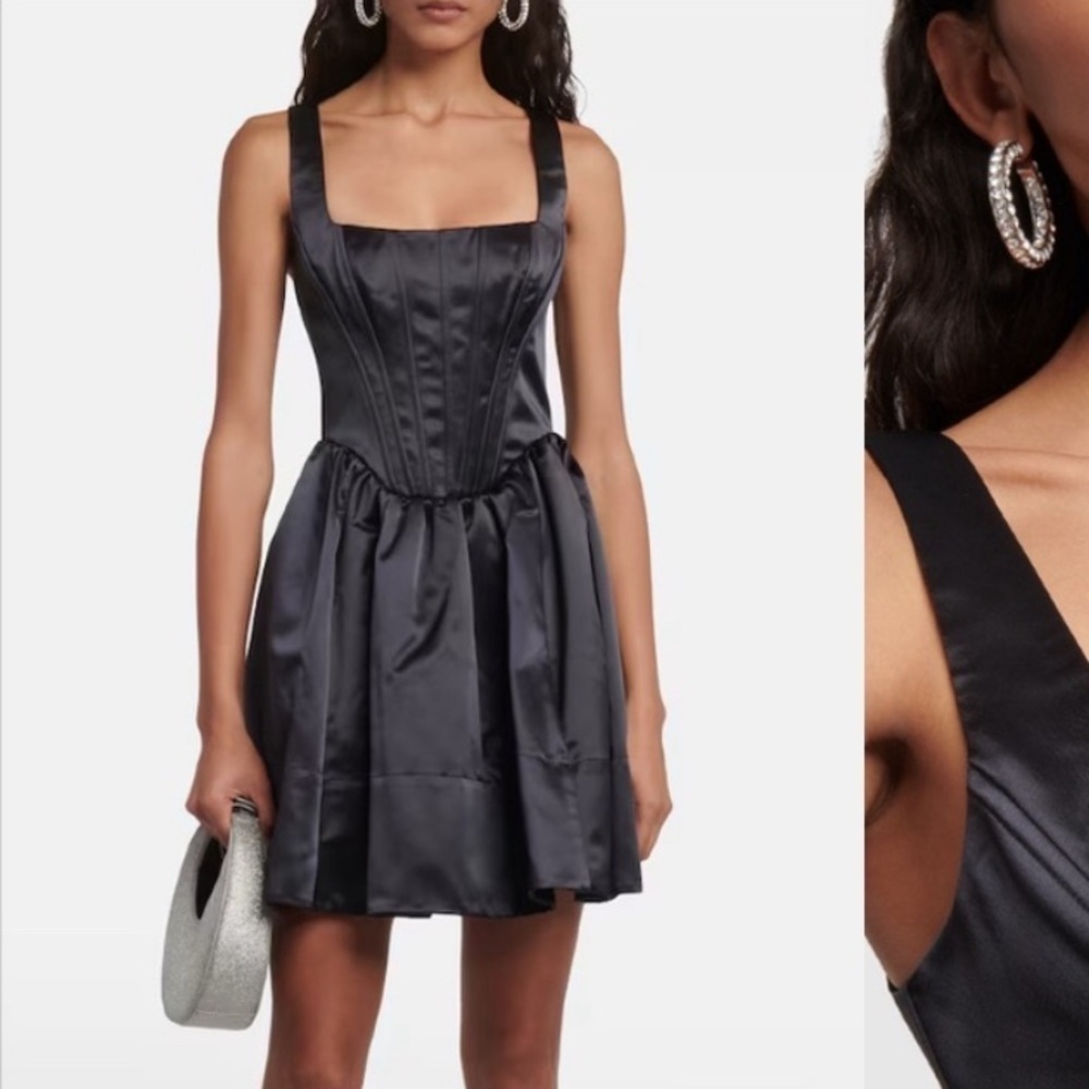 Wild Fable Black Fit & Flare Landscape satin Mini Dress large women’s new w tag - Picture 11 of 11